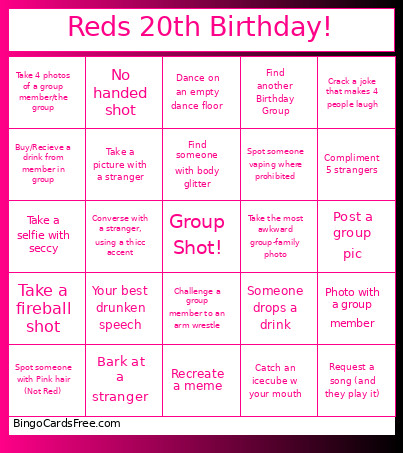 Reds 20th Birthday! Bingo Card