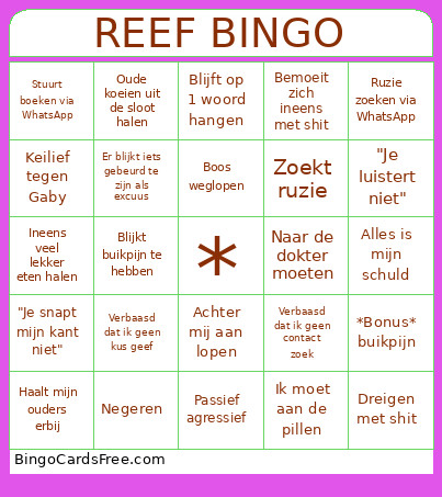 Reef Bingo Card