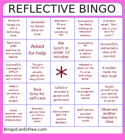 Reflective Teaching - GRATITUDE Bingo Card
