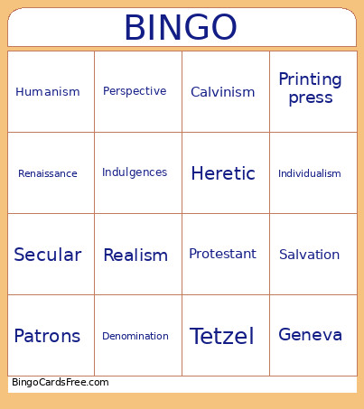 Reformation Bingo Card