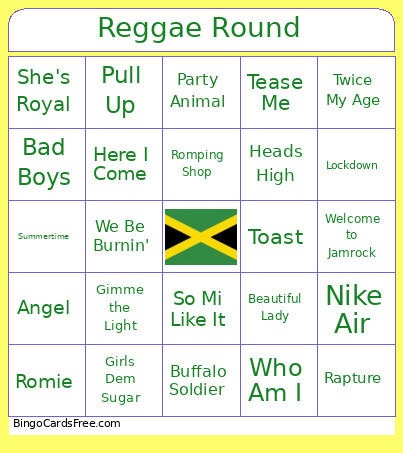 Reggae Round Bingo Card