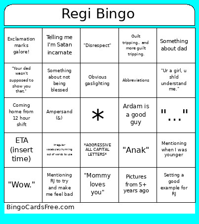 Regi Bingo Card