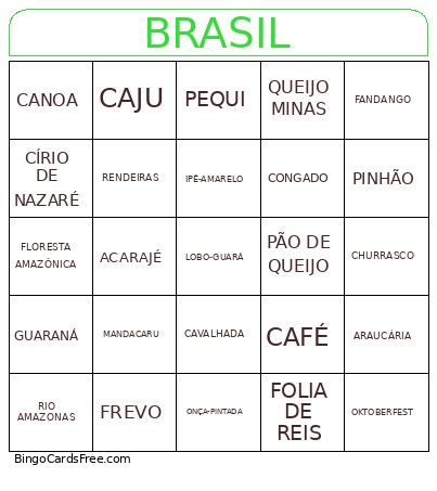 Regiões Do Brasil Bingo Card