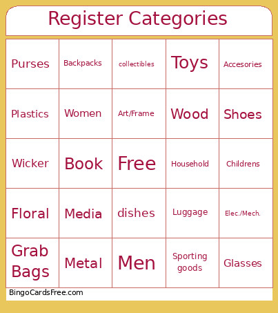 Register Categories Bingo Card