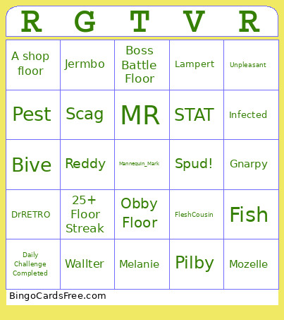 Regretevator Bingo Card