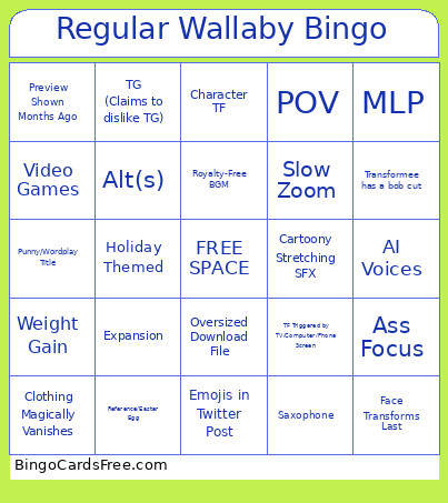 Regular Wallaby Bingo Card