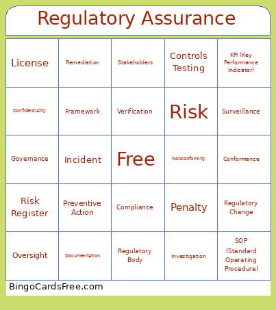 Regulatory Assurance Bingo Card