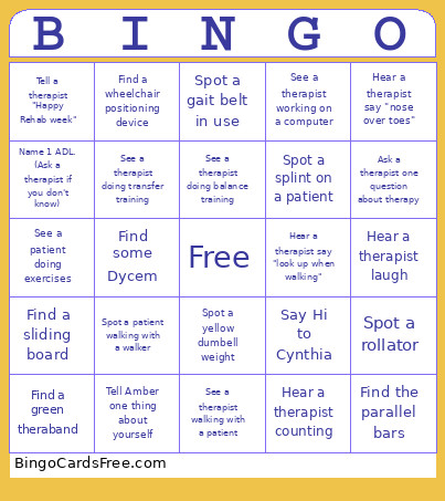 Rehab Week Bingo Card