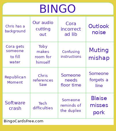 Rehearsal Bingo Card