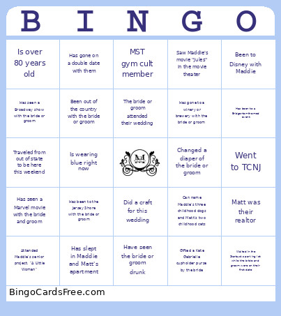 Rehearsal Dinner Bingo Card