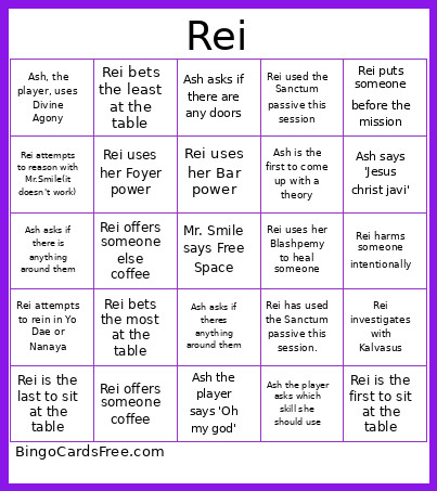 Rei Bingo Card