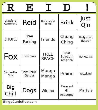 REID Bingo Card
