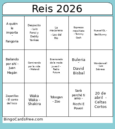 Reis 2026 Bingo Card