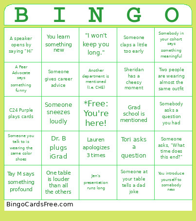 Reisher Bingo Card