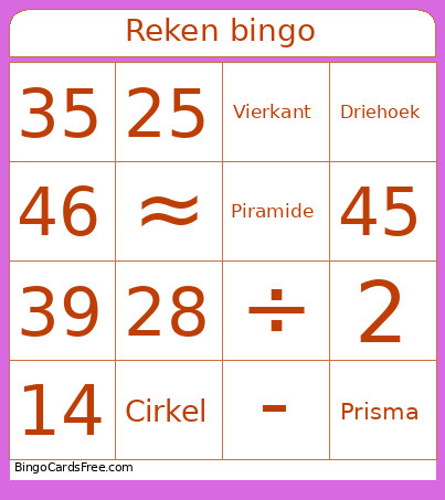 Reken Bingo Card