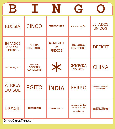 Relações Comerciais Bingo Card