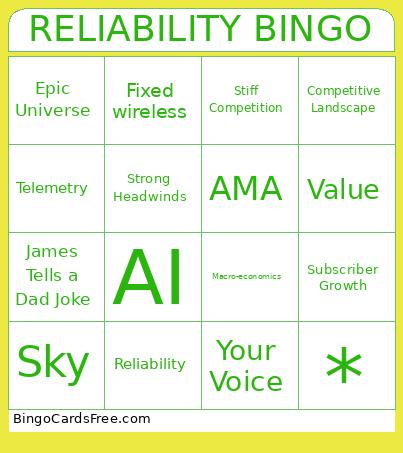 RELIABILITY Bingo Card