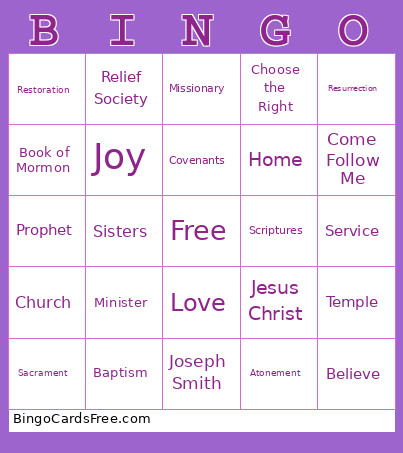 Relief Society Bingo Card