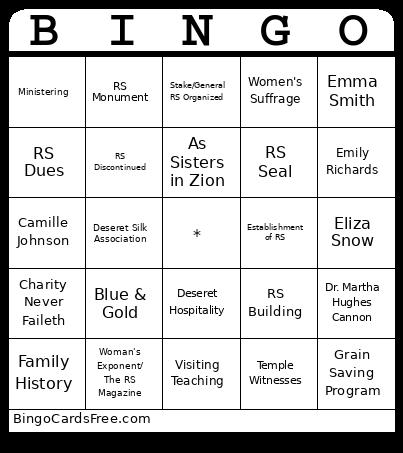 Relief Society Bingo
