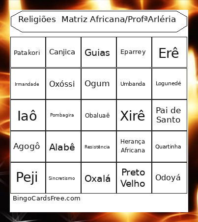 Religiões De Matriz Africana Profª Arléria Bingo Card