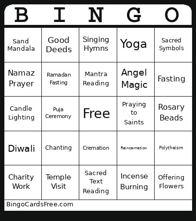 Religious Practices Bingo Card