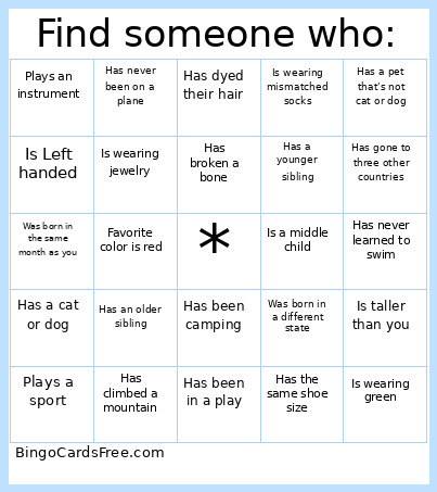 Religious School Icebreaker Bingo Card