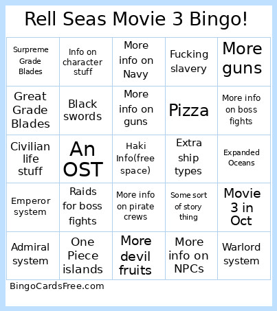 Rell Seas Movie 3 ! Bingo Card