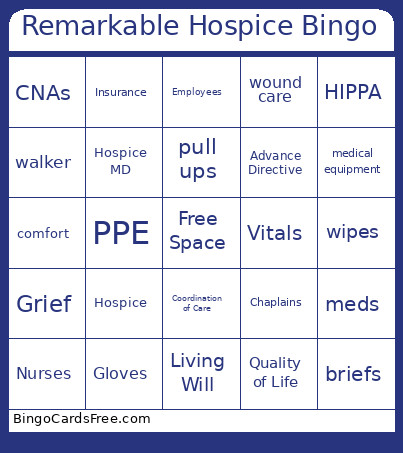 Remarkable Hospice Bingo Card