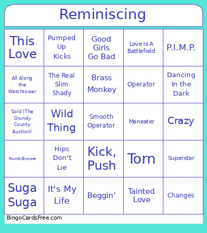 Reminiscing Bingo Card