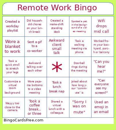 Remote Work Bingo
