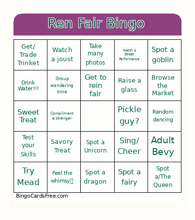 Ren Fair Bingo Card