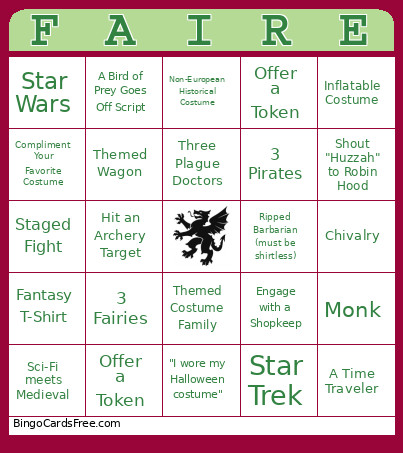Ren Faire 2026 Bingo Card