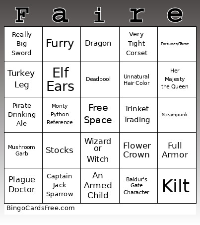 Ren Faire Bingo Card