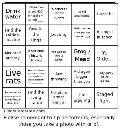 Ren Faire BINGO