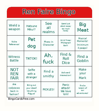 Ren Faire Bingo Card