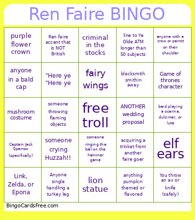 Ren Faire Bingo Card