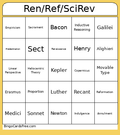 Ren/Ref/SciRev Bingo Card