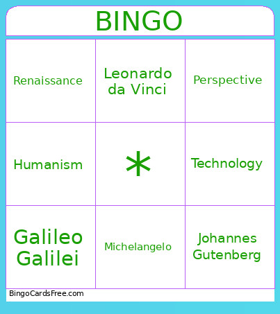 Renaissance Bingo Card