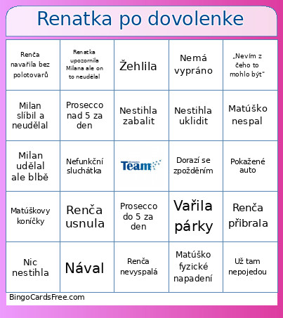 Renatka Po Dovolenke Bingo Card
