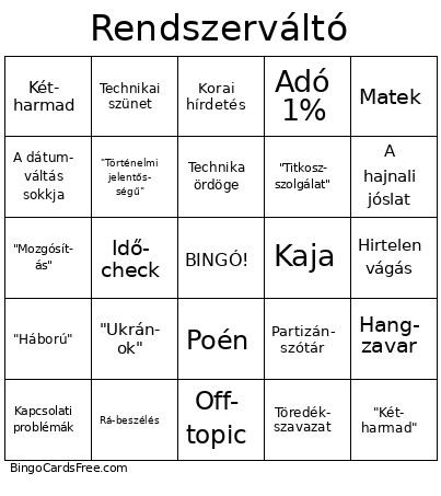 Rendszerváltó Bingo Card