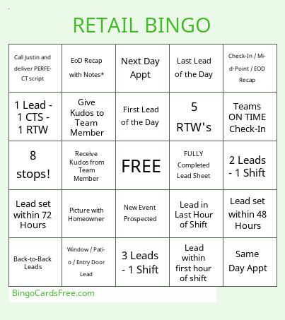 Renewal by Andersen Bingo Cards Free Pdf Printable Game, Title: RETAIL BINGO