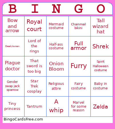 Renn Faire Bingo Card