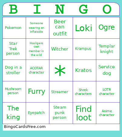 Renn Faire Bingo Card 2