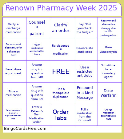 Renown Pharmacy Week 2025 Bingo Card