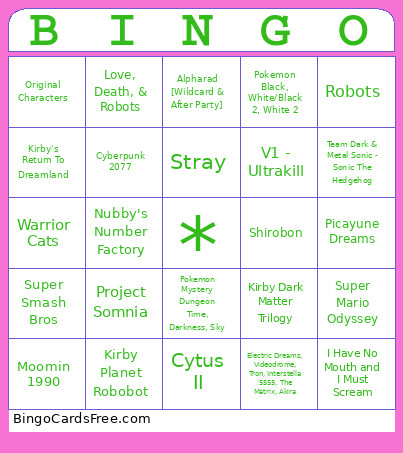 Ren's Board Bingo Card