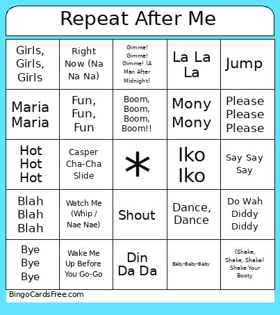 Repeat After Me Bingo Card