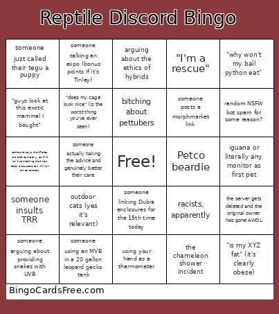 Reptile Discord Bingo Card
