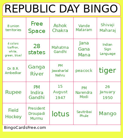 Republic Day Bingo Card