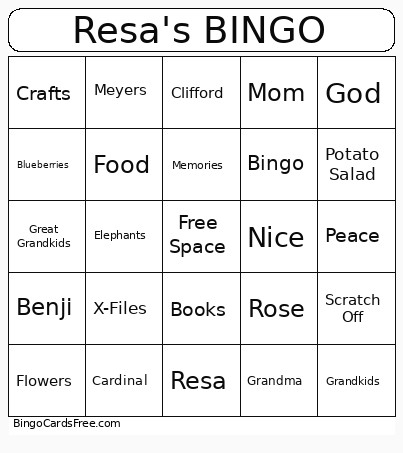 Resa's Bingo Card