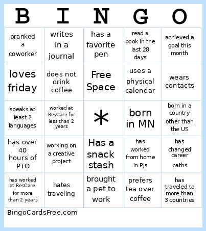 ResCare Bingo